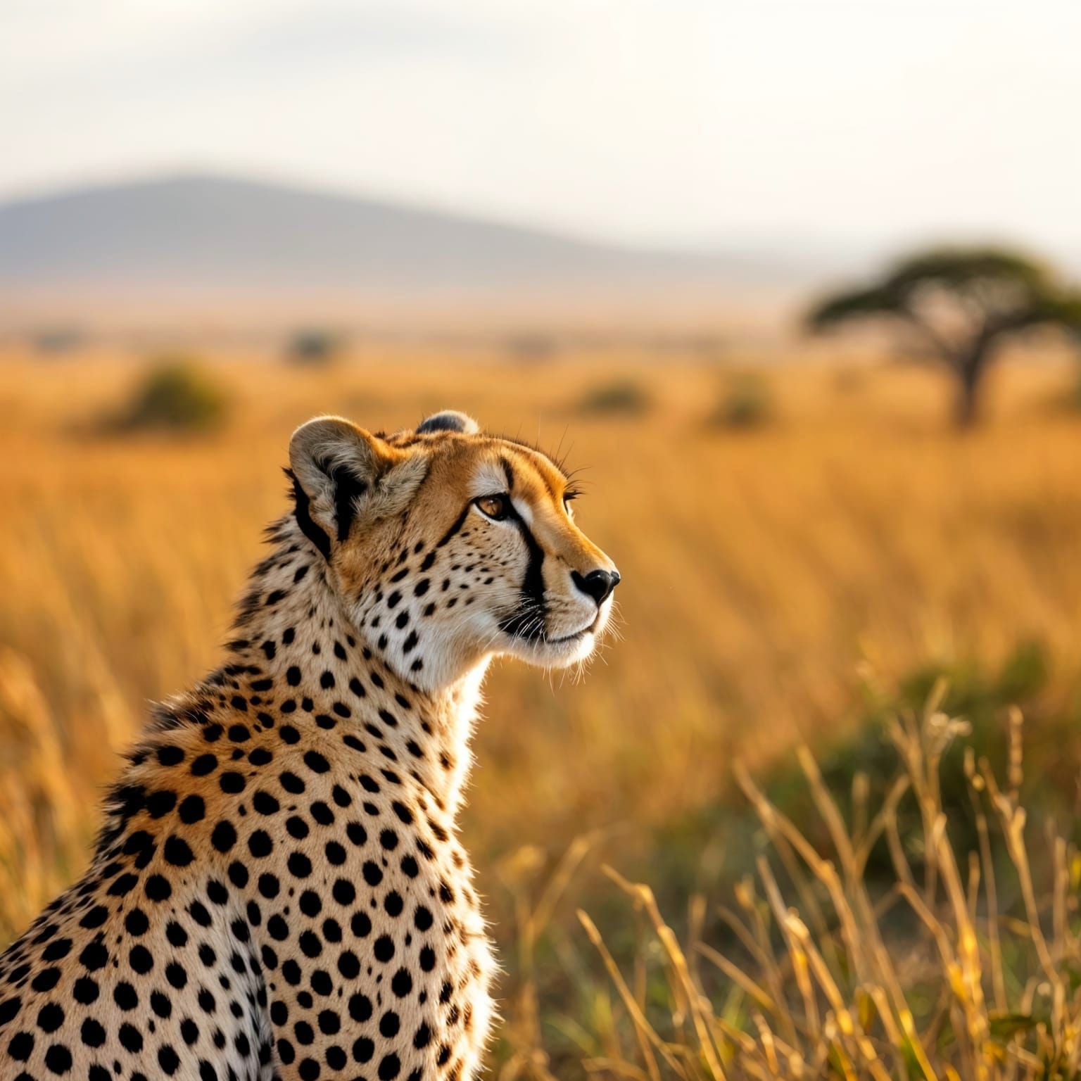 Graceful Cheetah Gazing Across African Landscape
