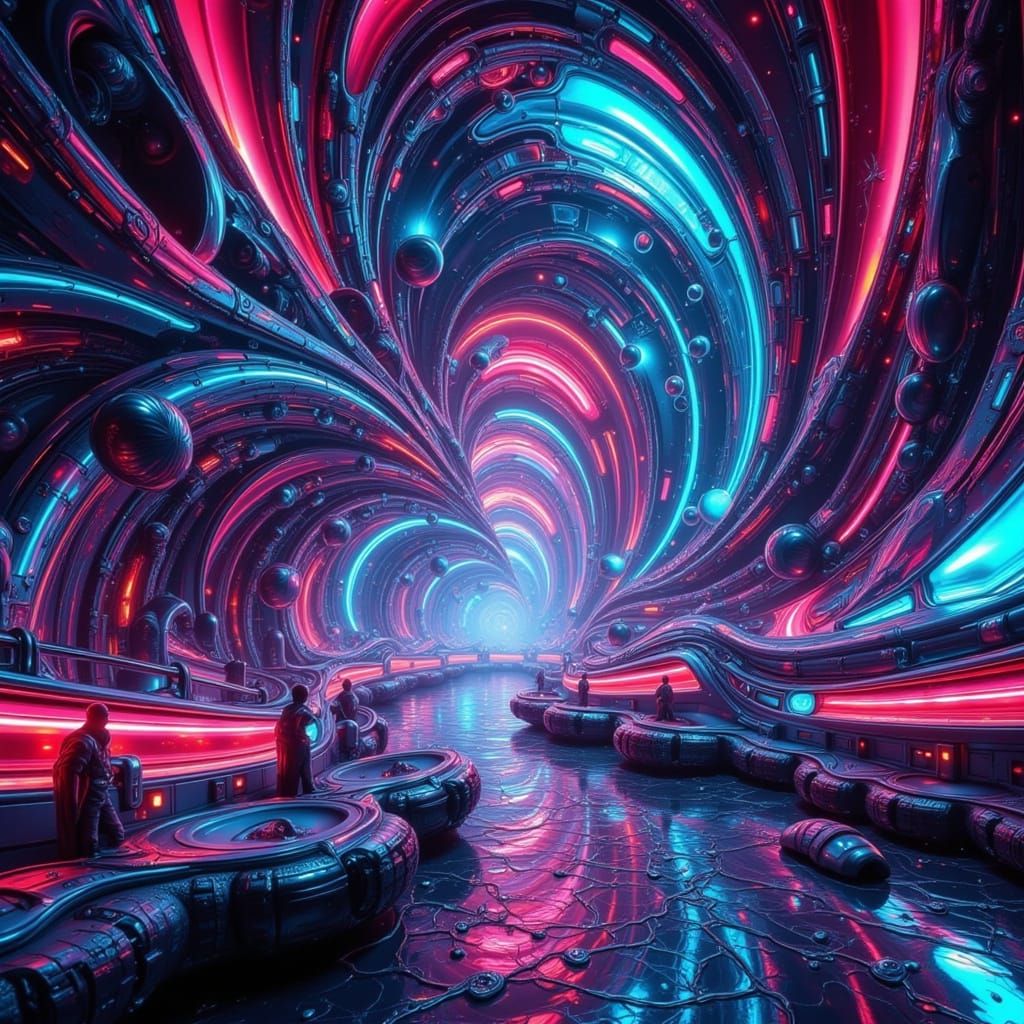 Cyberpunk Fae in a Shimmering Metallic Wasteland