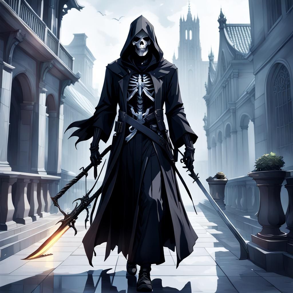 Modern Grim Reaper Guides Souls: Anime-Inspired 3D Art