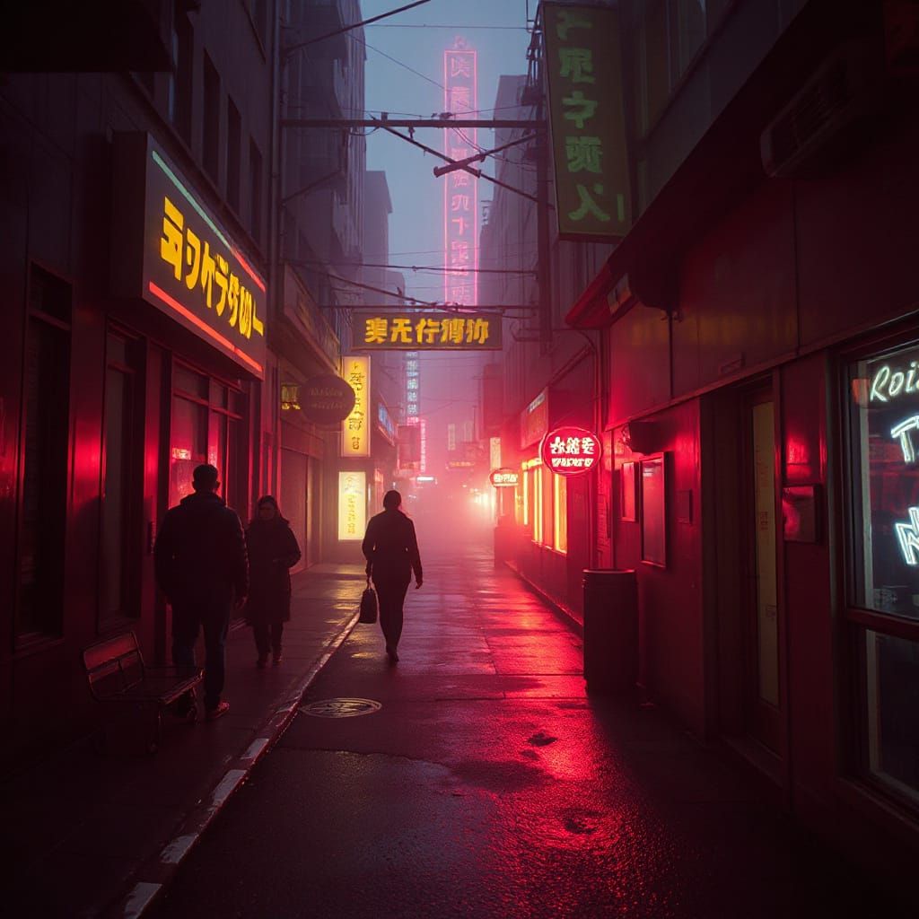 Cyberpunk Cityscape: Neon Vintage Street Scene