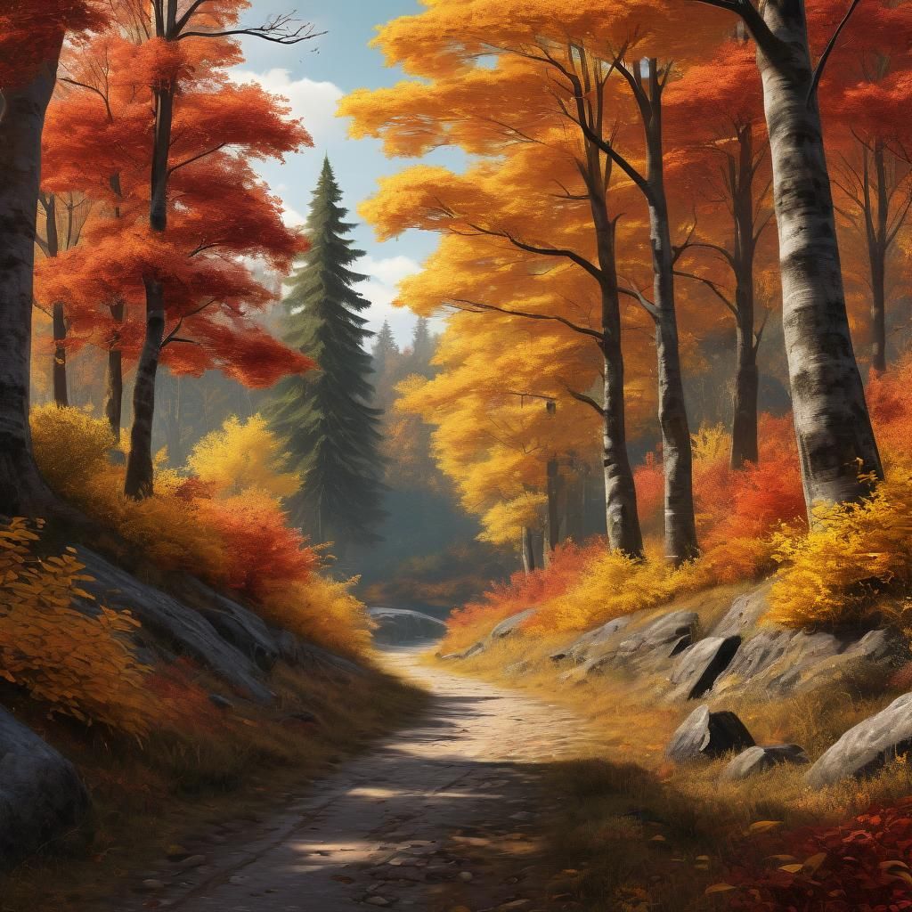 Hyper-Detailed Autumn Landscape with Vibrant Fall Colors