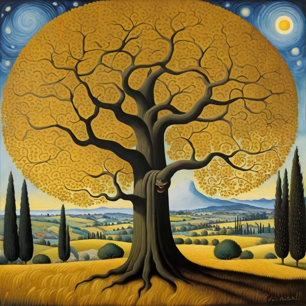 Surreal Heart Tree Inspired by Bosch and Dali