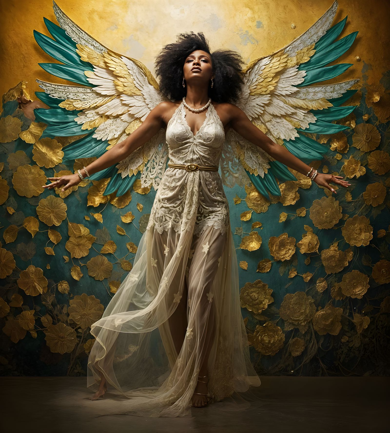 Somali Angel in Ethereal Dreamscape Oil Painting