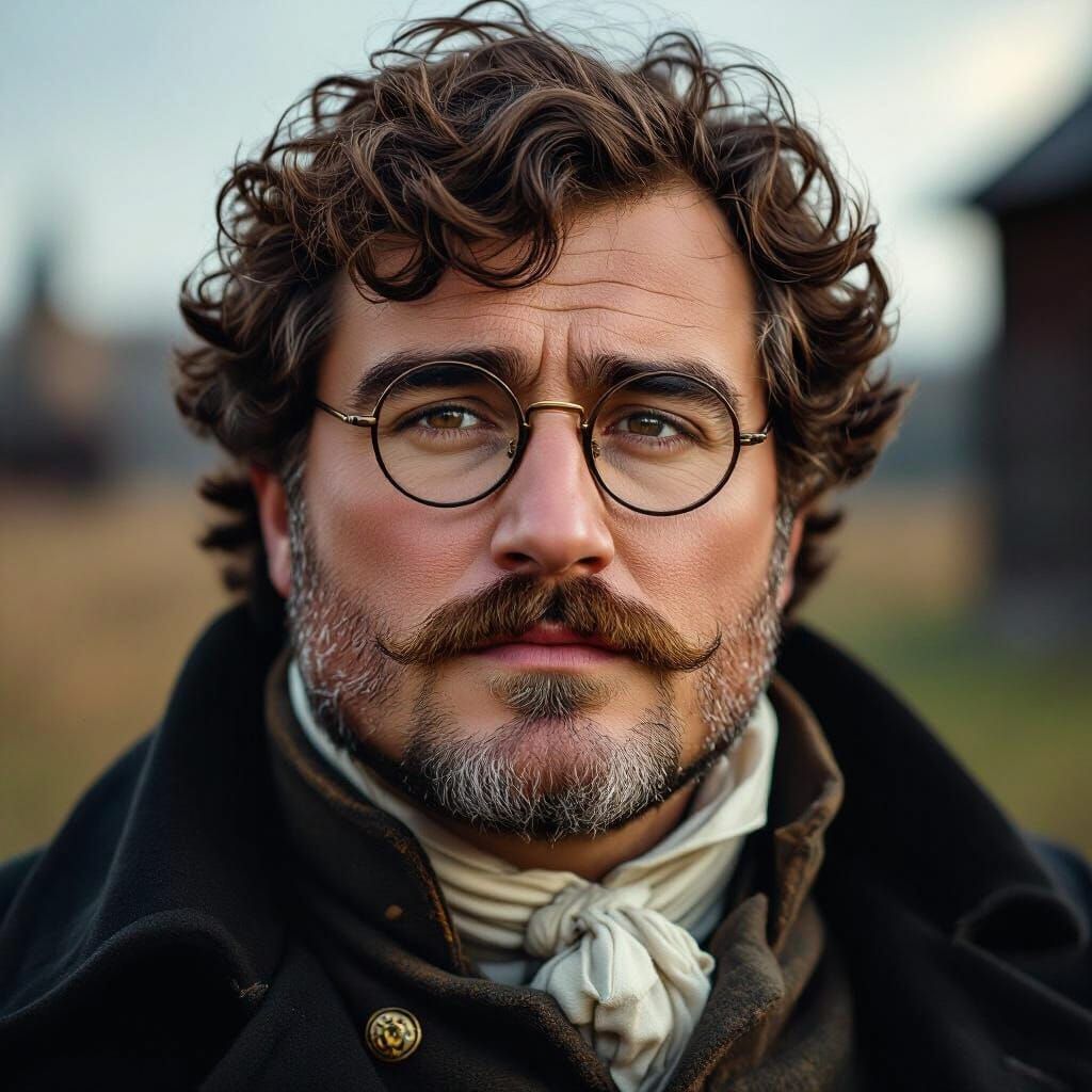 Hyperrealistic Portrait of a Kind Russian Man with Curly Hai...