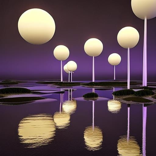 Chrome Lamps in Dark Purple Fantasy Forest