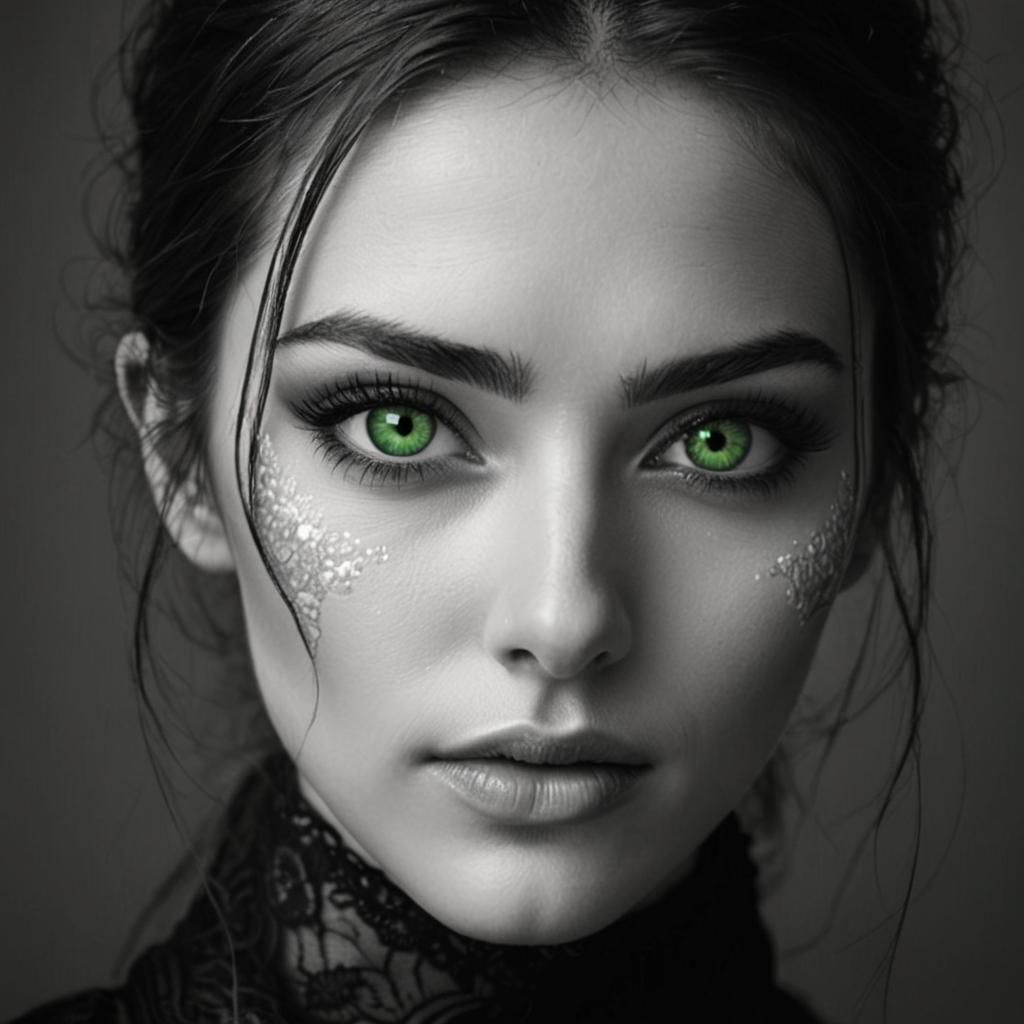 Hyperrealistic Green Eye Portrait in Grayscale