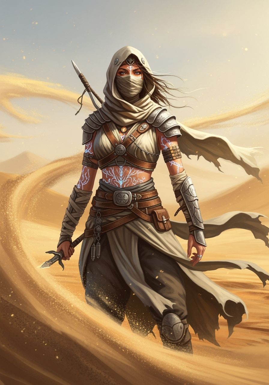 Desert Assassin with Magical Tattoos, Fantasy Art