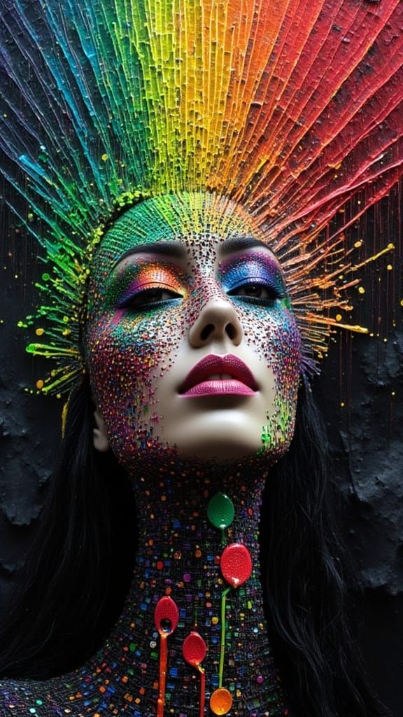 Outrageous Rainbow Fashion Nightmare Sculpture in Infrared