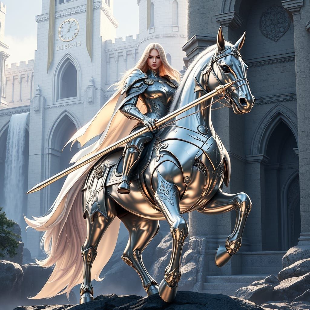 Regal Female Centaur Knight in Shining Silver Armor