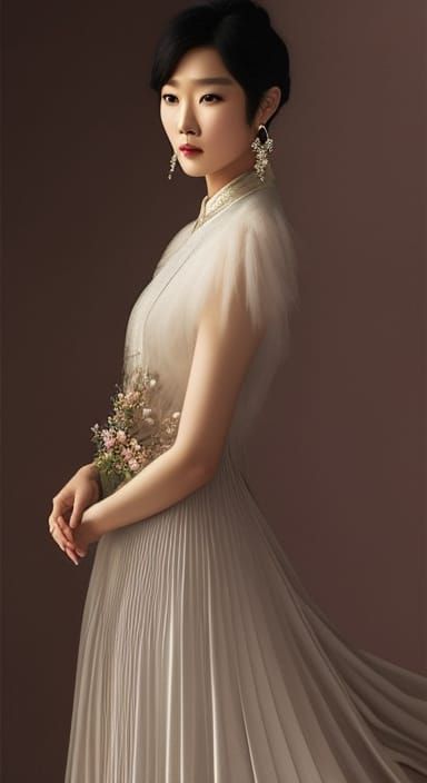 Ethereal Asian Woman Portrait in Art Nouveau Style