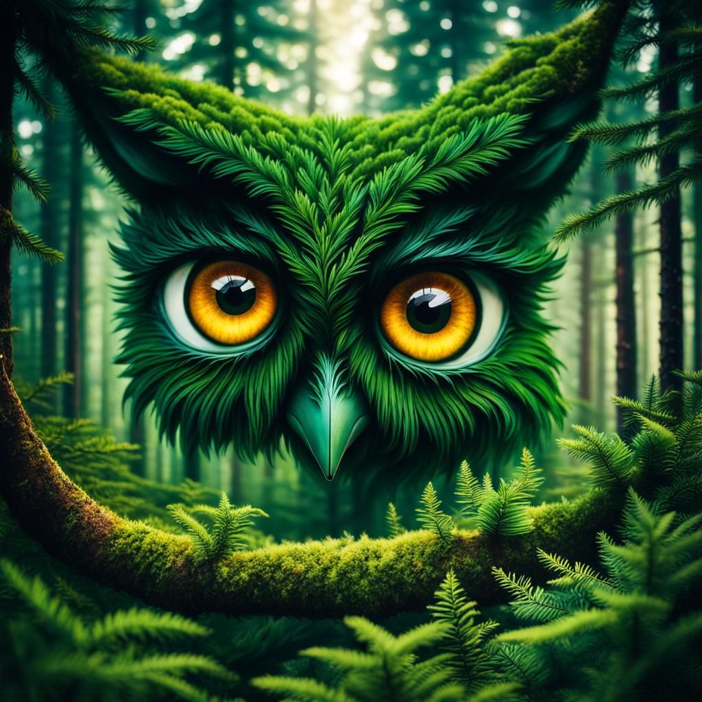 Grungy Evergreen Forest with Giant Eyes