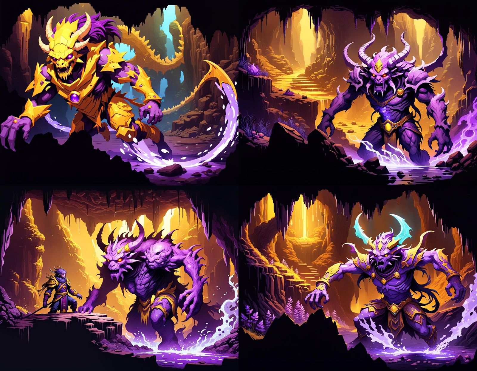 Dark Fantasy Cave Creature in Pixel Art Style