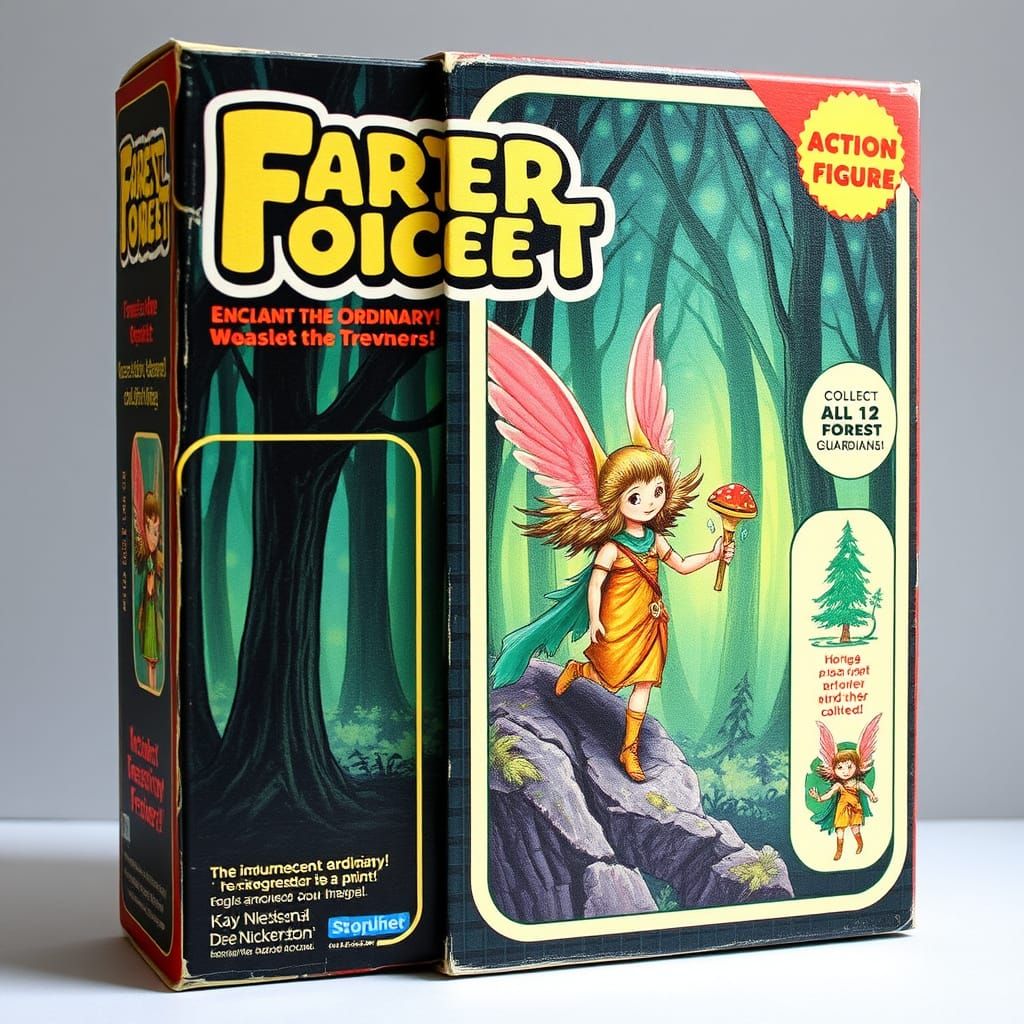 Vintage-Style Action Figure Box Featuring Whimsical Forest S...