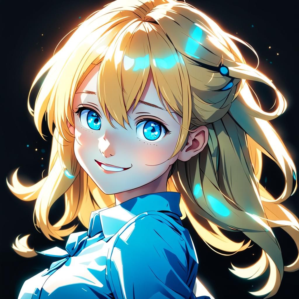 Anime Portrait of a Smiling Blond Woman