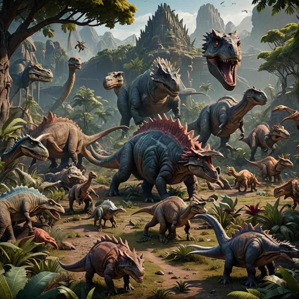 Dinosaurs in Detailed Matte Painting