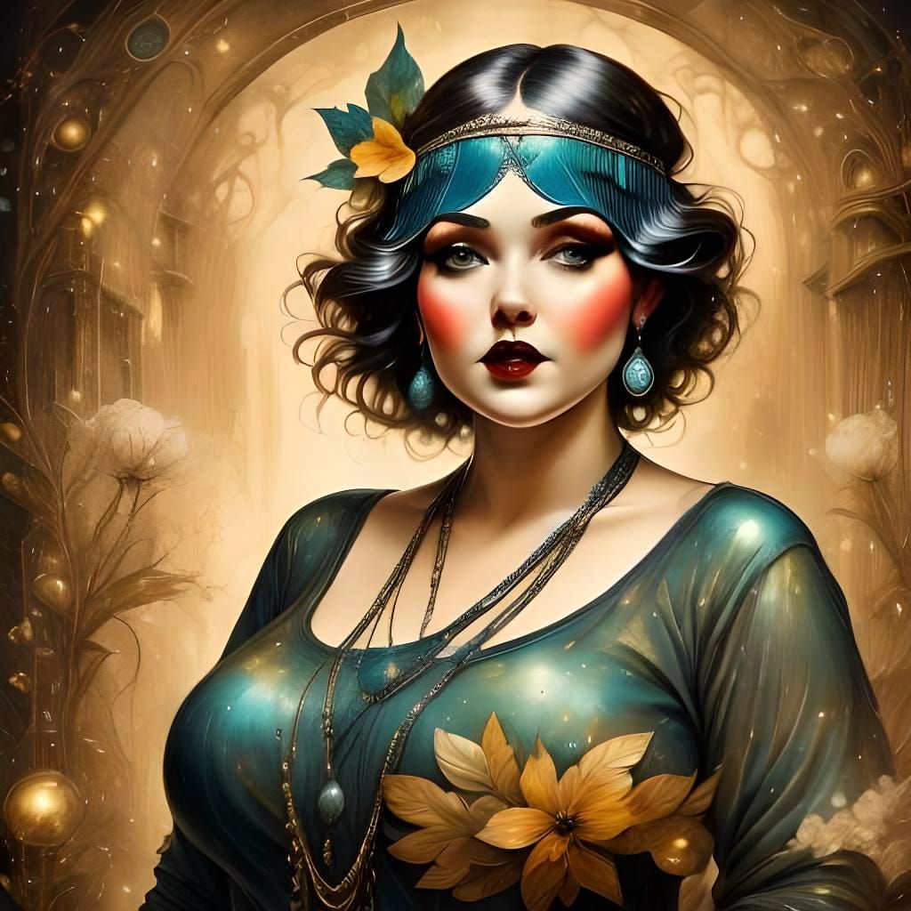 Plus-Sized Flapper in Speakeasy with Alcohol Ink