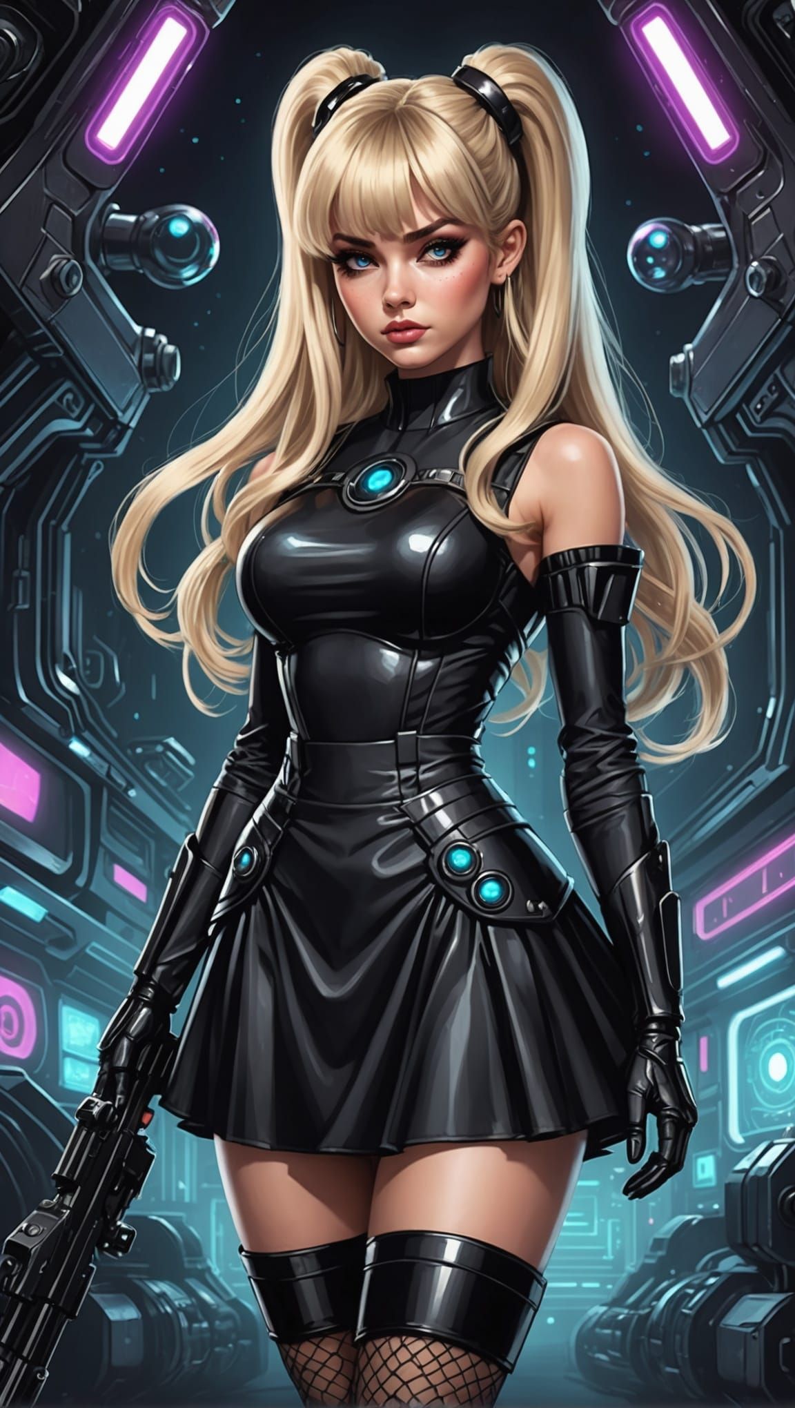 Elegant Sci-Fi Goddess in Dark Sketch Style