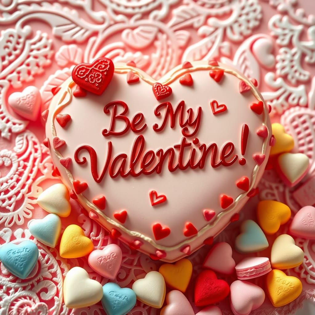 Whimsical Valentine Heart in Pastel Colors and Frilly Lace