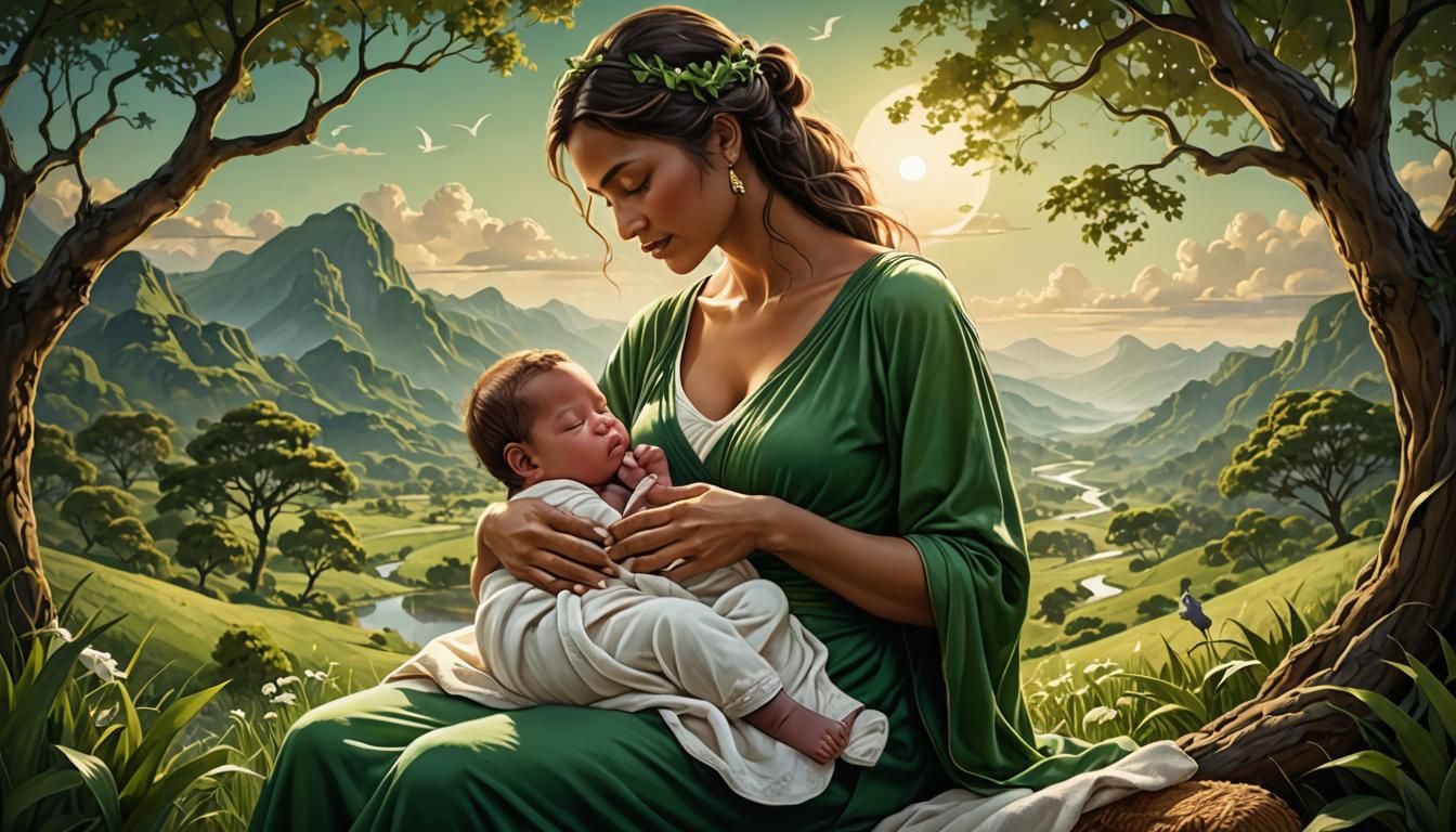Mother and Child Breastfeeding: Serene Matte Painting