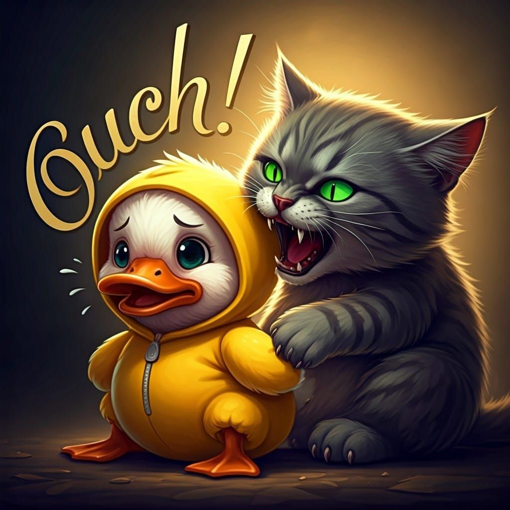 Ornate Duck's Anguished Cry in Digital Art Style
