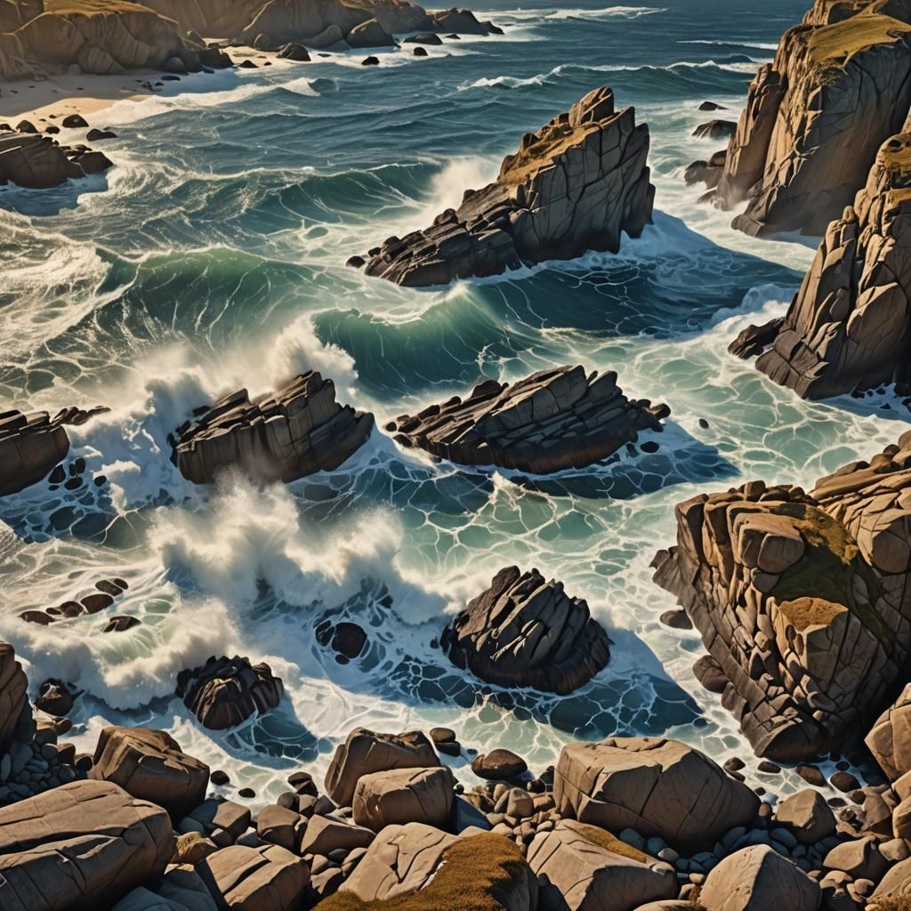 HDR Cinematic Volumetric Lighting Rocky Coastline Masterpiec...