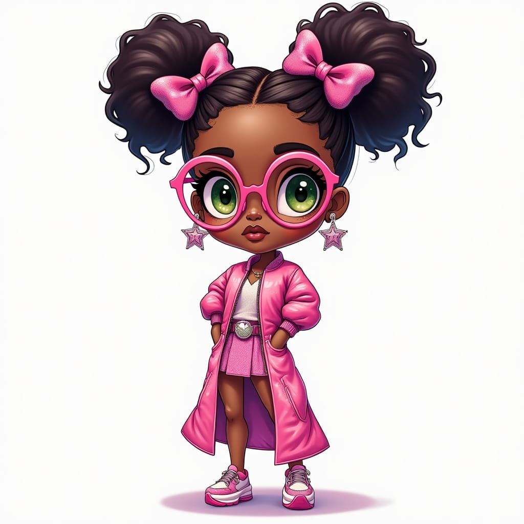 Vibrant Chibi Girl in Glittery Outfit