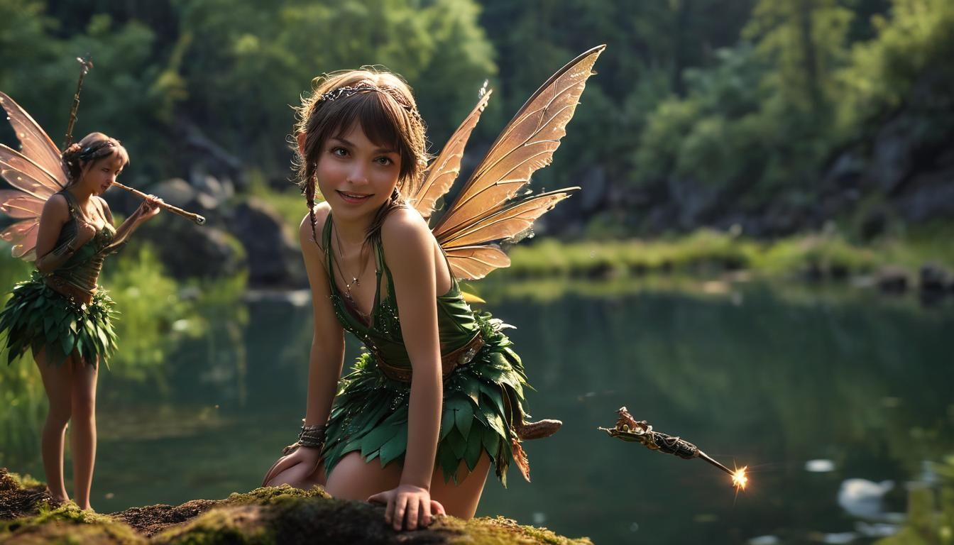 (PROFESSIONAL PHOTOGRAPHY BOKEH SHARP FOCUS CLOSEUP OF BEAUTIFUL MAGICAL MISCHIEVOUSLY SMIRKING FAIRIES OF MAGICAL MYSTI...