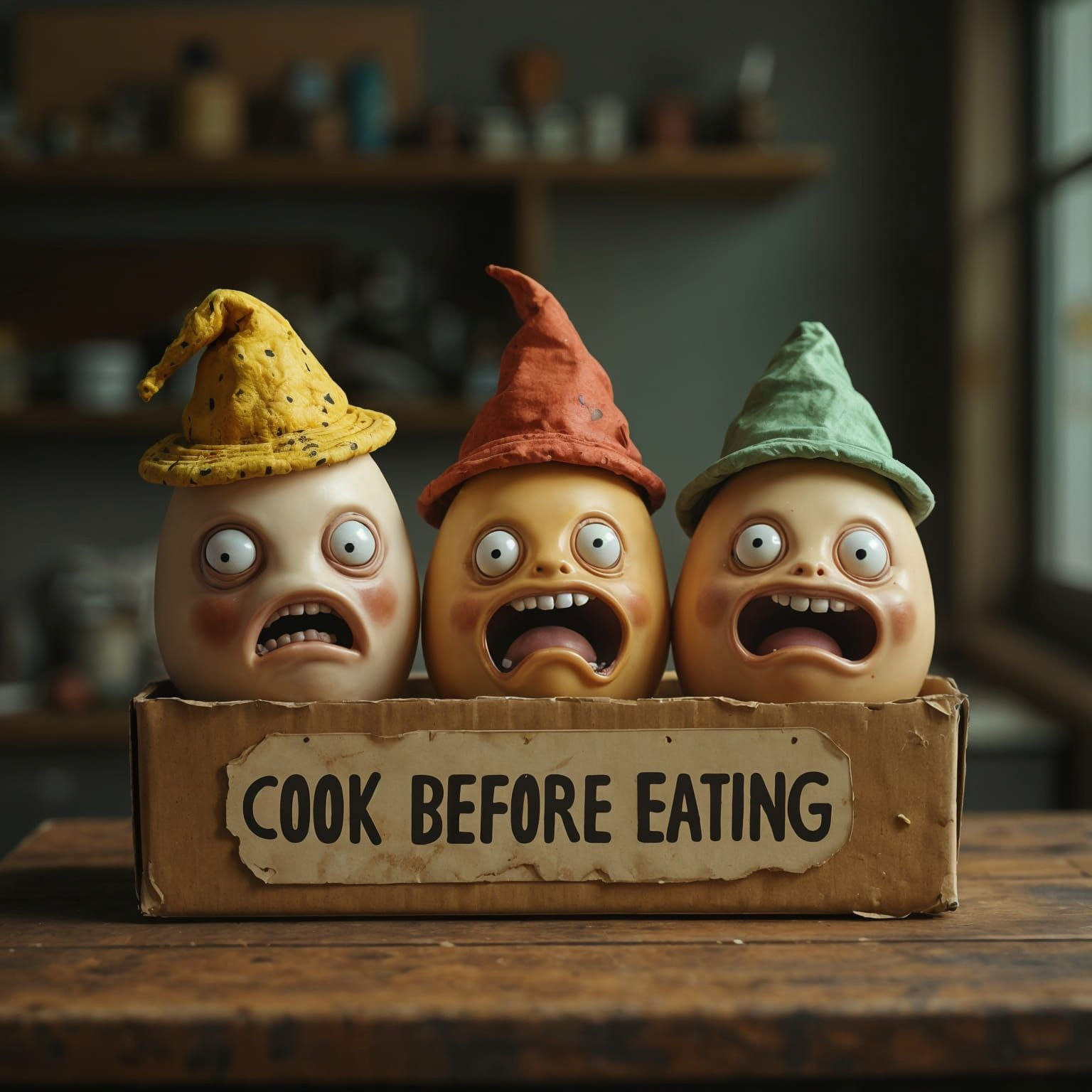 Creepy Surreal Eggs with Uncanny Chibi Heads