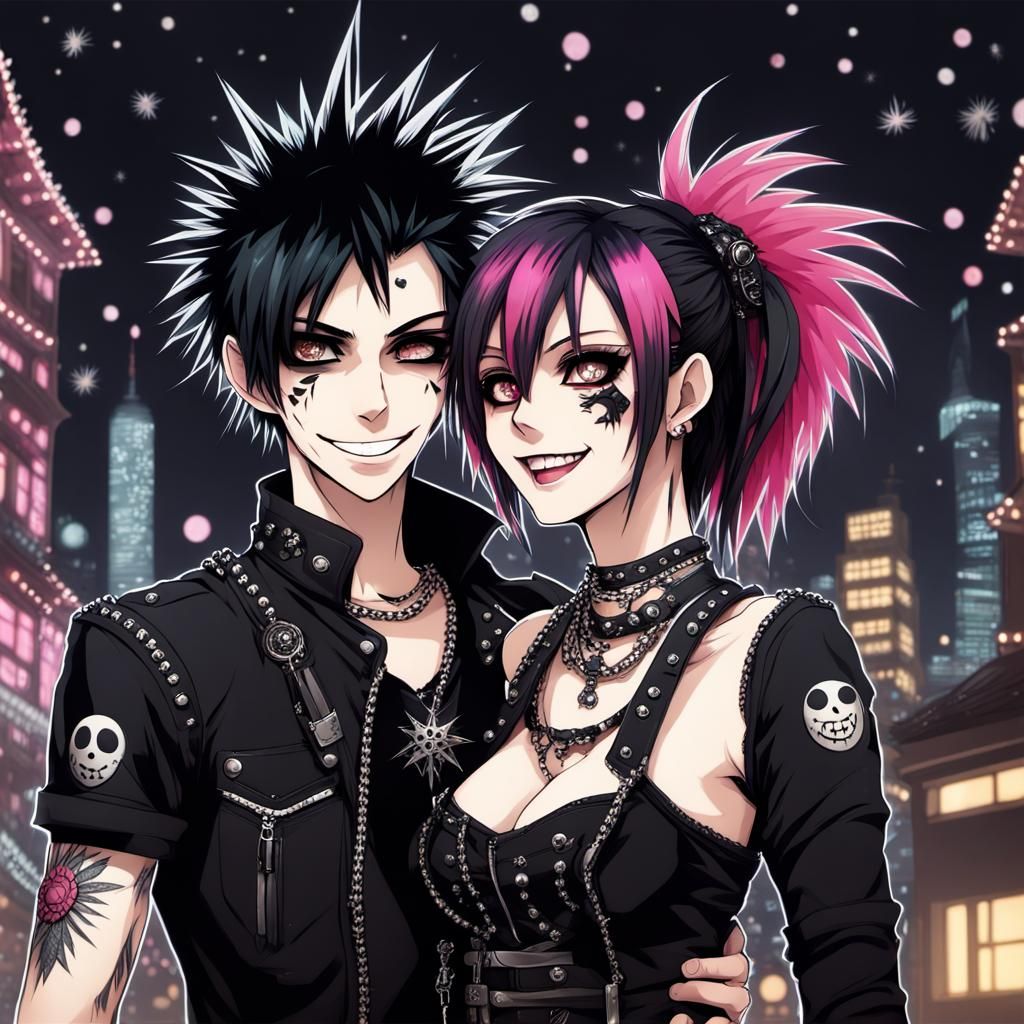 Anime Punk Goth Couple Celebrate New Year's Eve