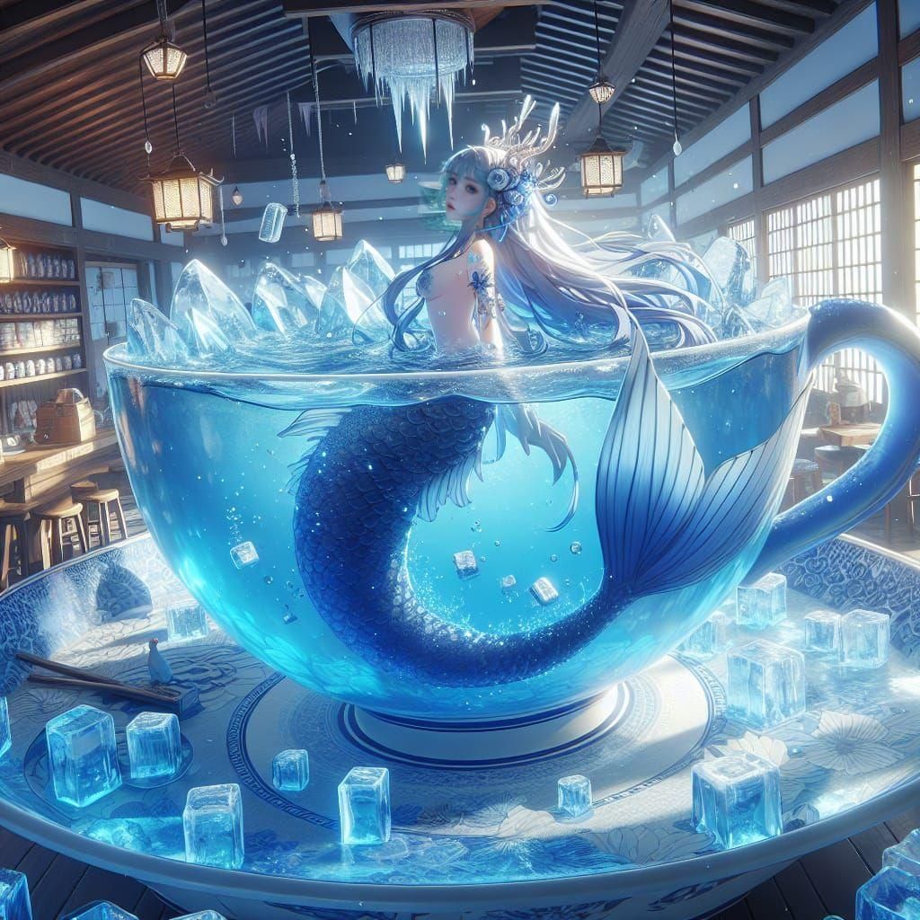 Mermaid in Teacup: 3D Anime Art