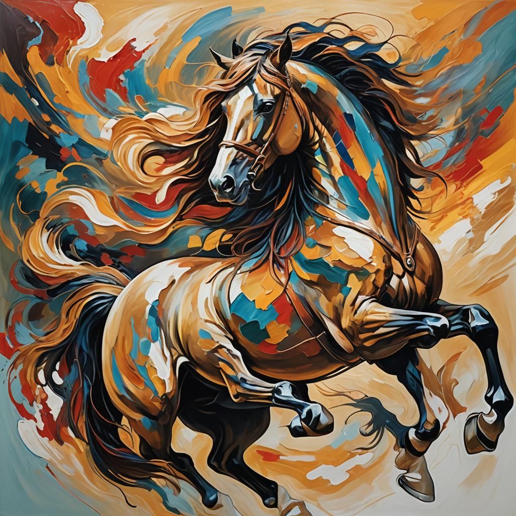 Expressionist Horse and Rider in Vibrant Colors
