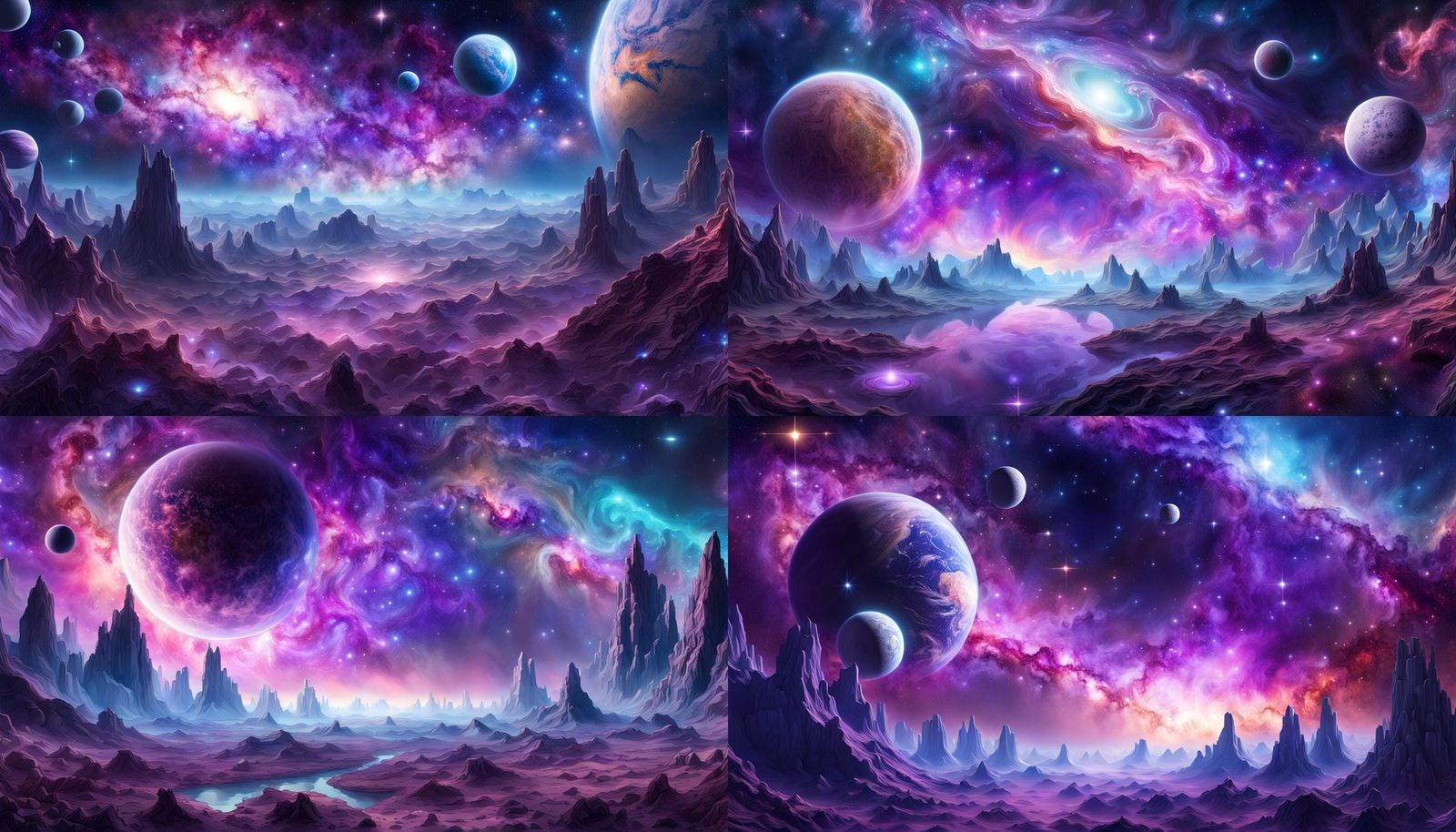 Cosmic Landscape Digital Universe Wallpaper in Purple and Bl...