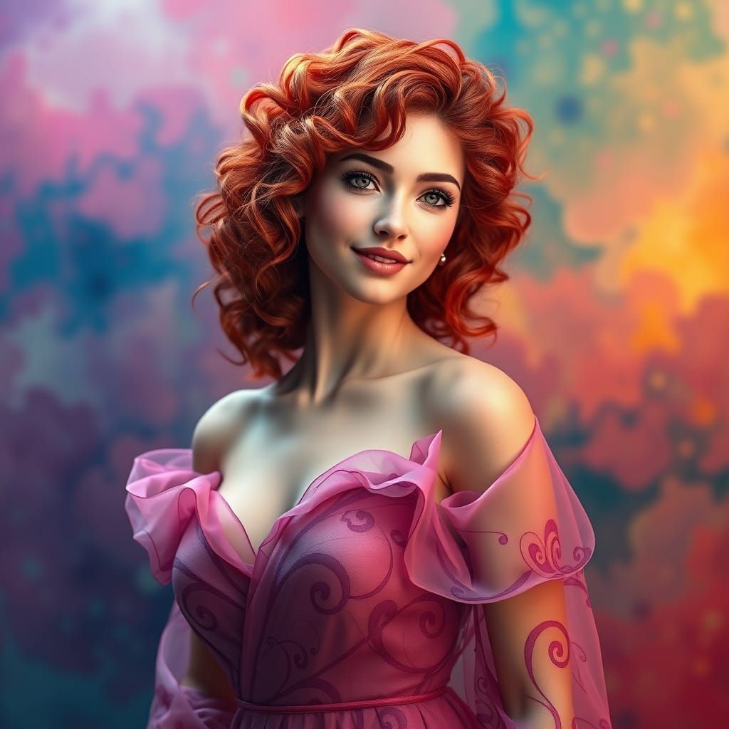 Stunning 3D Portrait of Elegant Lady in Vibrant, Abstract Ba...