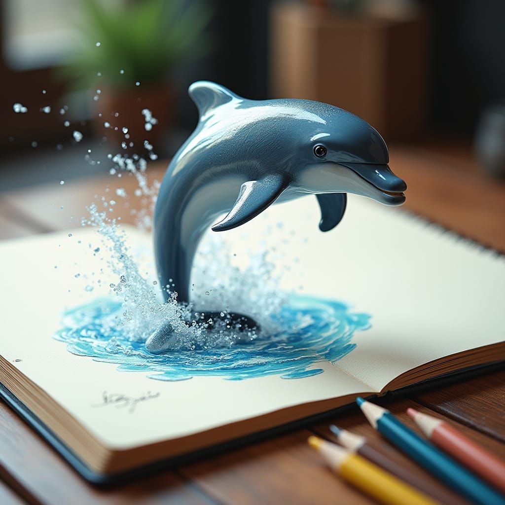a hyper-realistic 3D jumping dolphin