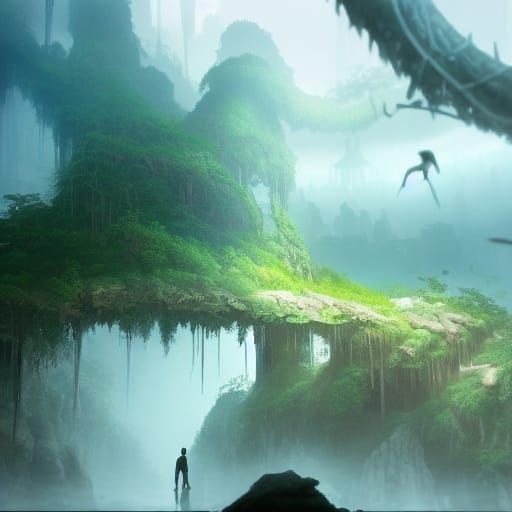 Eerie Biopunk City Inside Jungle Cave