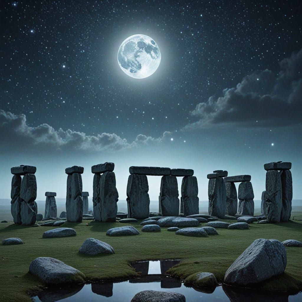 Stonehenge Under Cosmic Night Sky with Ethereal Glow