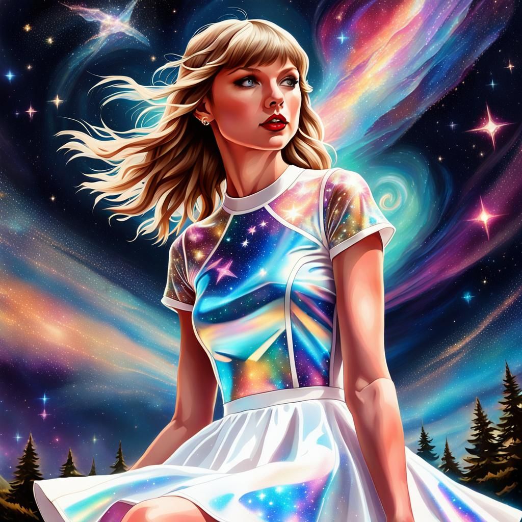 Taylor Swift Stargazing: A Cosmic Holographic Illustration