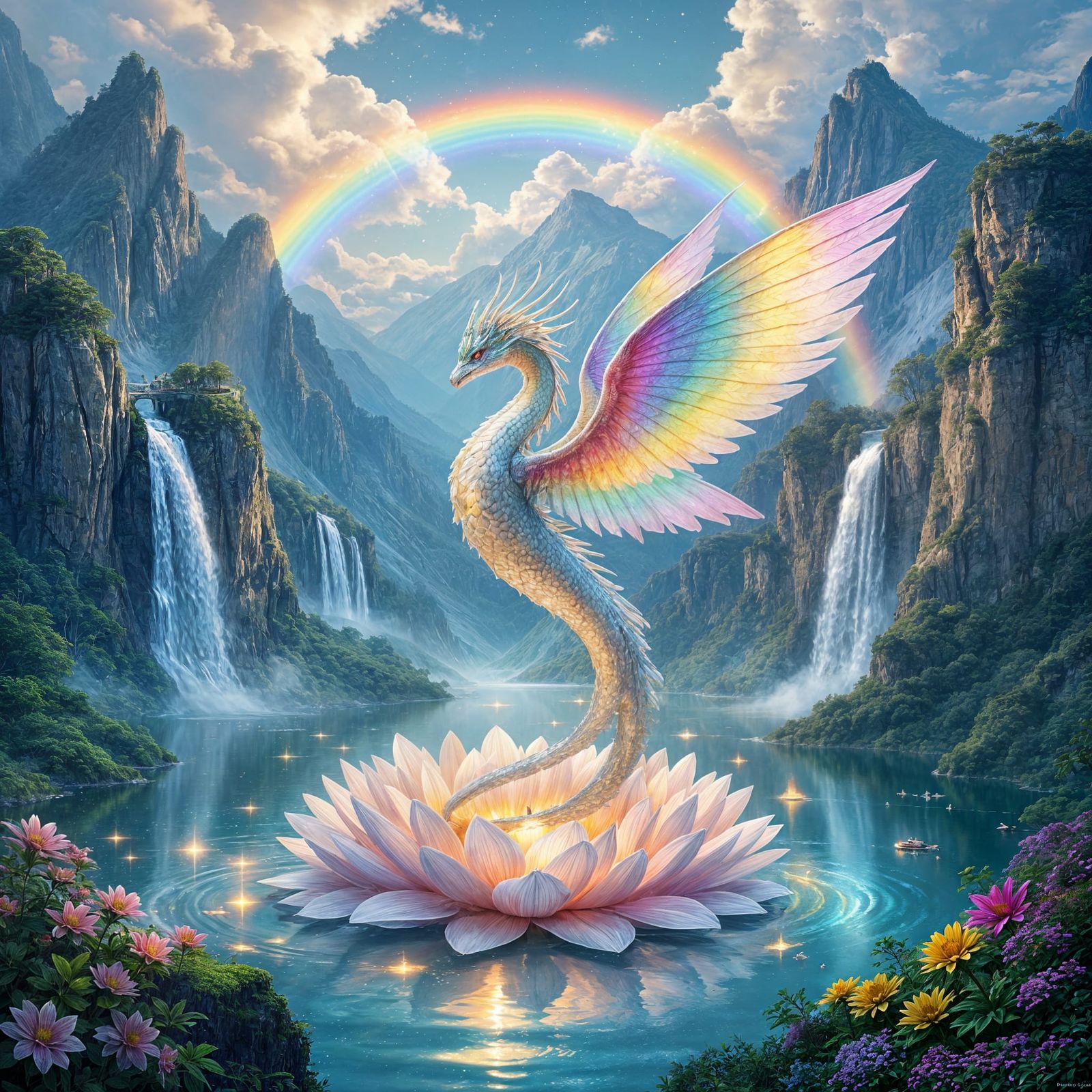 Bloom-Scale Seraph Dragon in Mountaintop Sanctuary