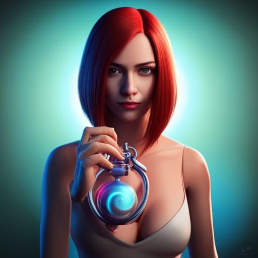 Woman Holding Chastity Cage: 3D Digital Art