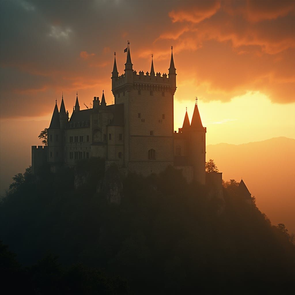 Majestic Medieval Castle at Stormy Sunset