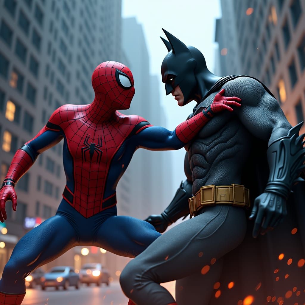 Batman and Spider-Man Intense Battle in Anime-Style 3D
