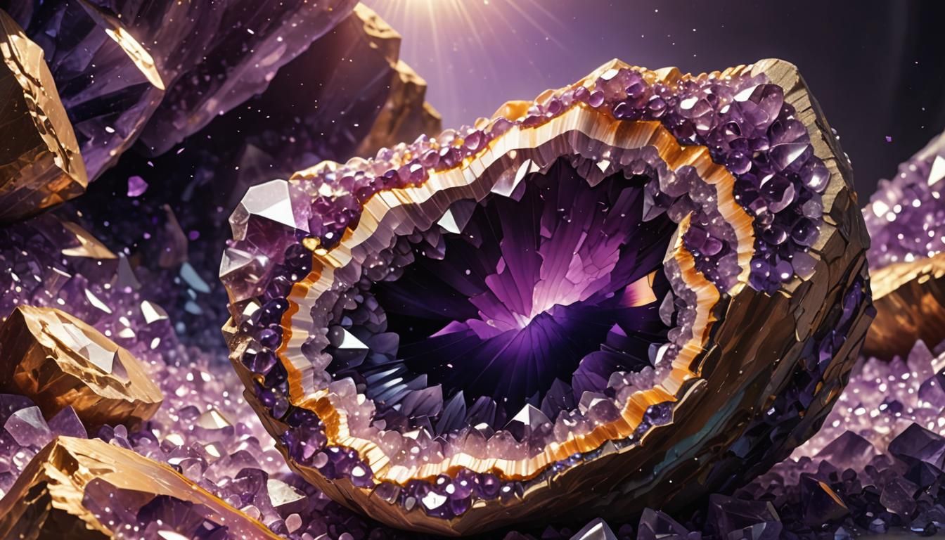 Hyperrealistic Amethyst Geode in Sunlight