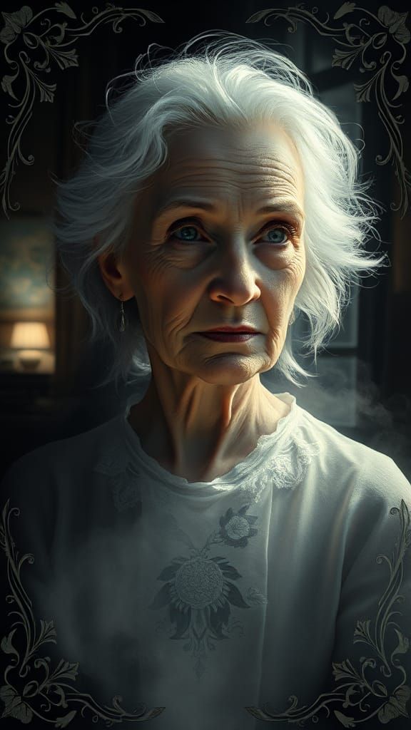 Ethereal Portrait of an Aged Woman in Impressionistic Style