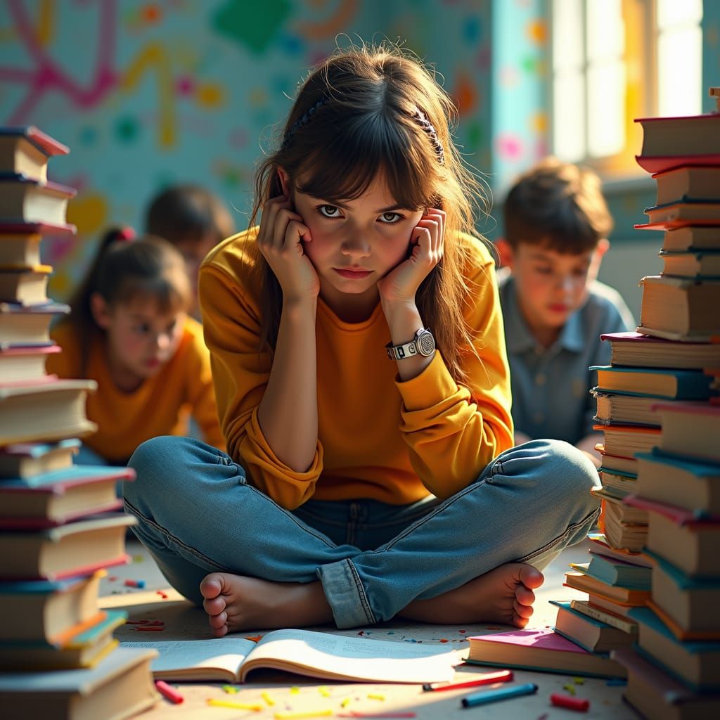 Intensely Focused Students in Hyperrealistic Concept Art