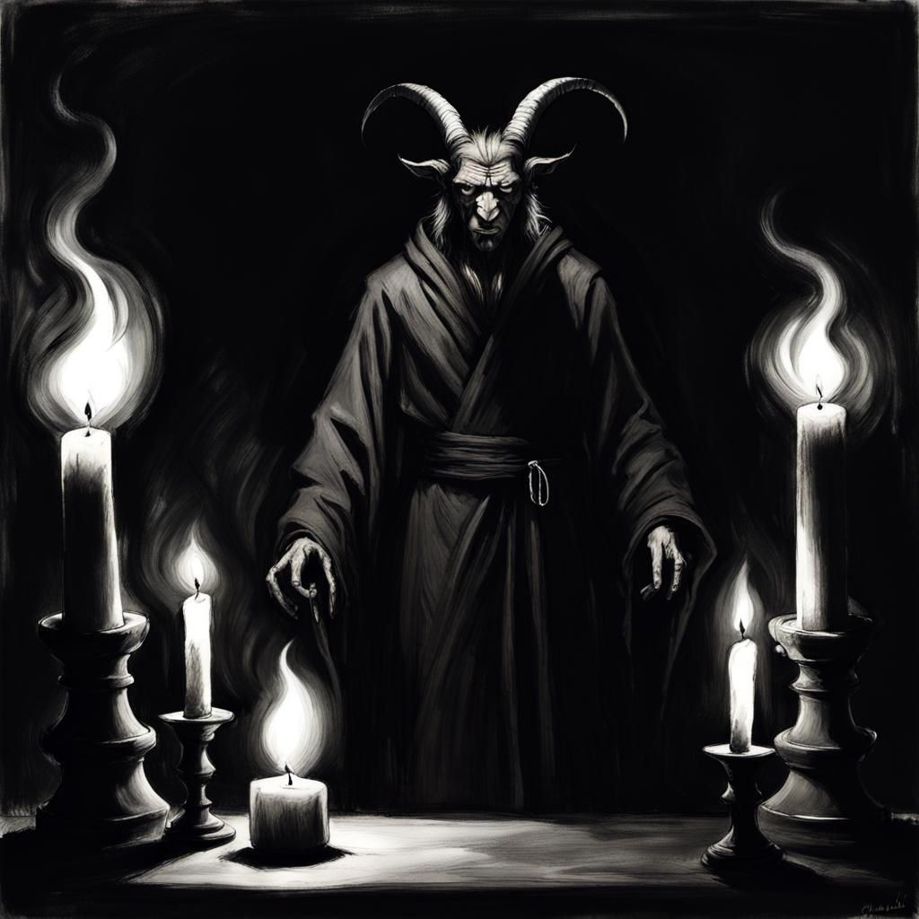 Dramatic Charcoal Sketch of Asmodeus in Dark Academia