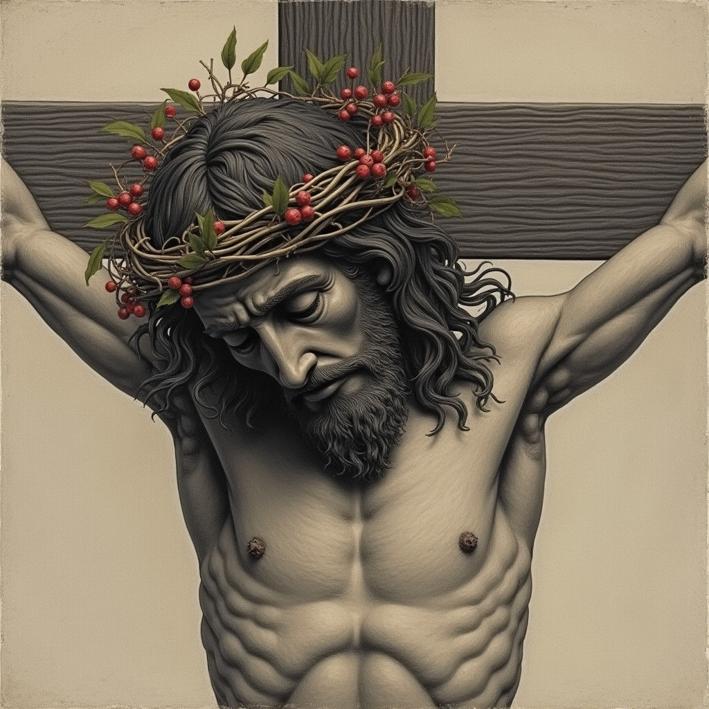 Crucified Christ with Holly Crown, Renaissance Style