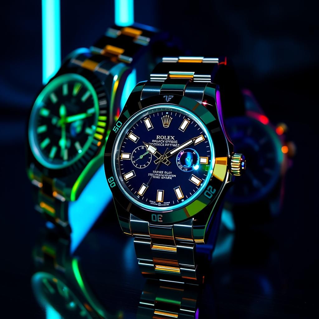 Luxury Watches with Neon Reflections
