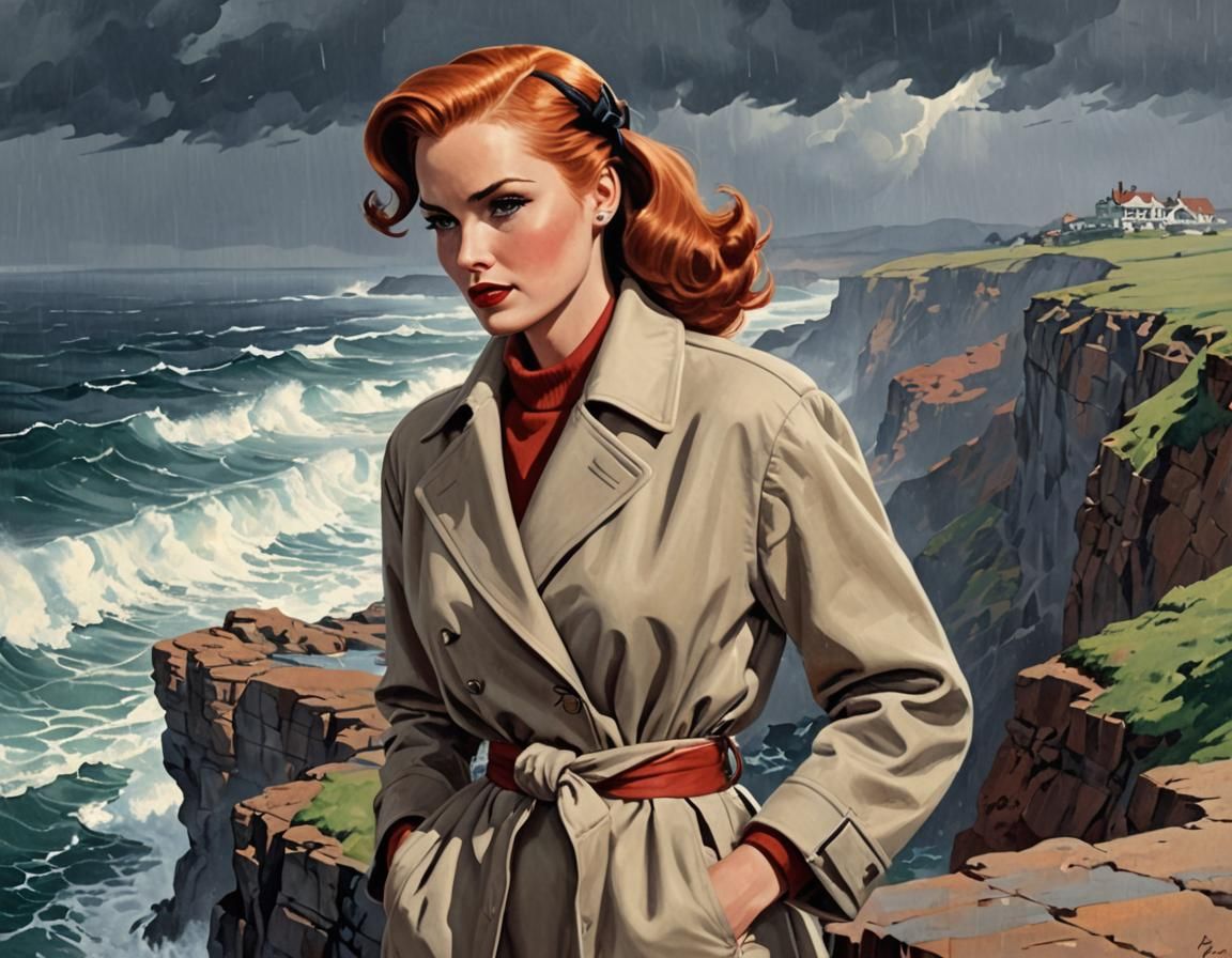 1950s Pin-Up Girl on Cliff Edge
