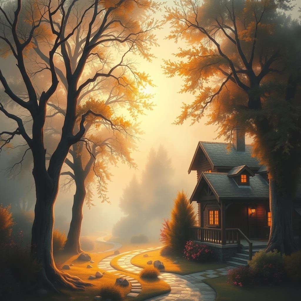 Ethereal Fantasy Landscape in Soft Golden Light