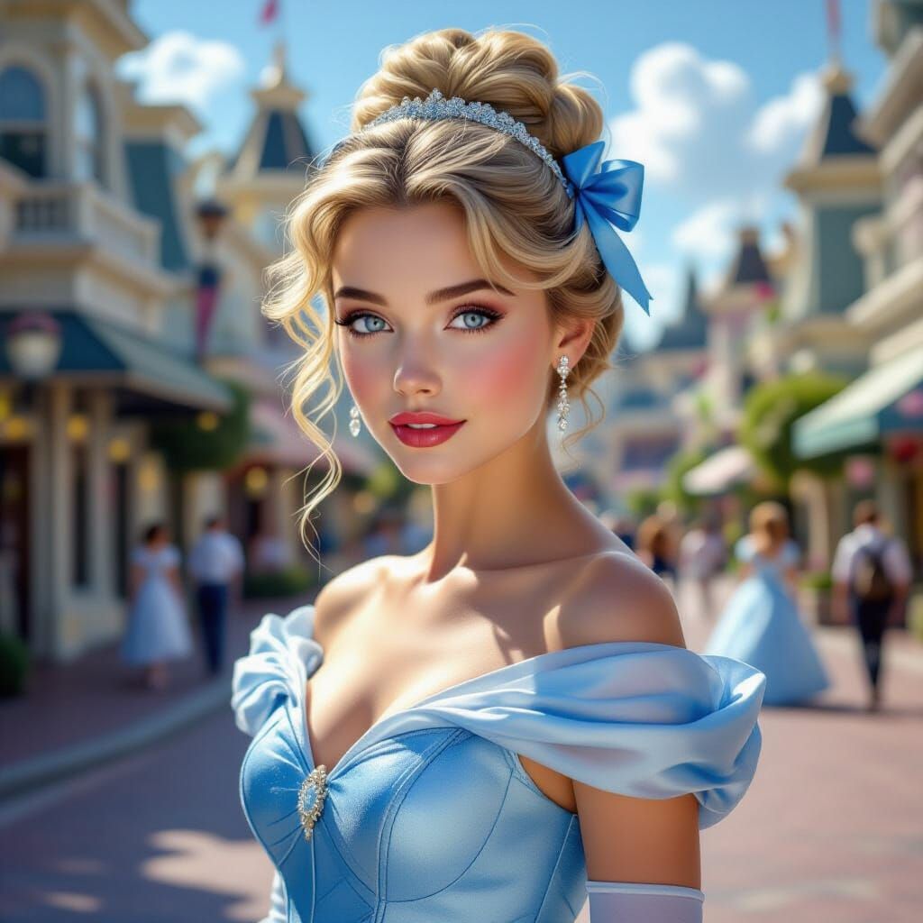 Blonde Woman in Blue Gown at Disneyland